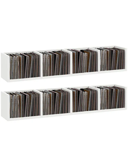 HOMCOM Wall Mount 84 CD / 56 DVD/Blu-ray/ Media Storage Rack 4 Cubes, Wooden Shelf Organiser Unit Bookcase Display, Set of 2, Wh