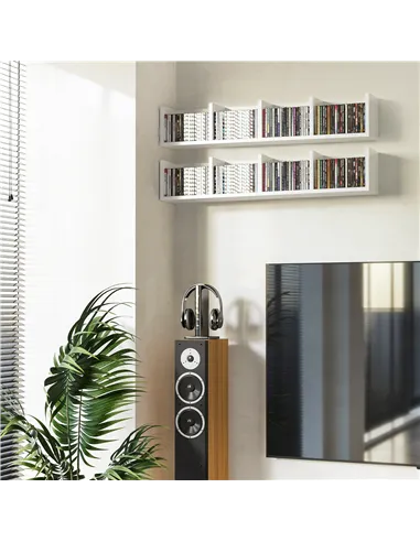 HOMCOM Wall Mount 84 CD / 56 DVD/Blu-ray/ Media Storage Rack 4 Cubes, Wooden Shelf Organiser Unit Bookcase Display, Set of 2, Wh