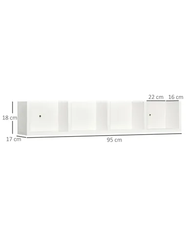 HOMCOM Wall Mount 84 CD / 56 DVD/Blu-ray/ Media Storage Rack 4 Cubes, Wooden Shelf Organiser Unit Bookcase Display, Set of 2, Wh