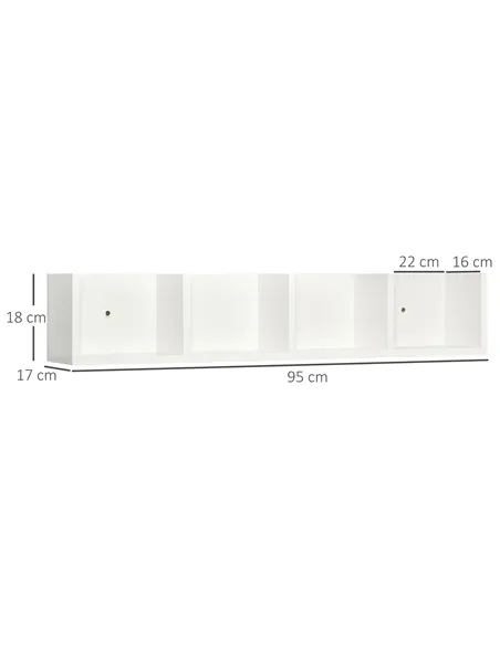 HOMCOM Wall Mount 84 CD / 56 DVD/Blu-ray/ Media Storage Rack 4 Cubes, Wooden Shelf Organiser Unit Bookcase Display, Set of 2, Wh