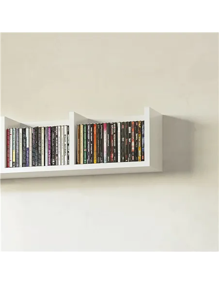 HOMCOM Wall Mount 84 CD / 56 DVD/Blu-ray/ Media Storage Rack 4 Cubes, Wooden Shelf Organiser Unit Bookcase Display, Set of 2, Wh