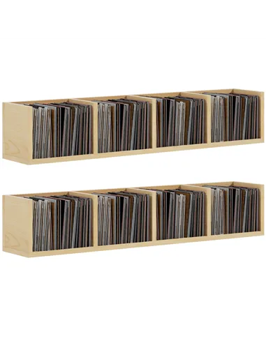 HOMCOM Wall Mount 84 CD / 56 DVD/Blu-ray/ Media Storage Rack 4 Cubes, Wooden Shelf Organiser Unit Bookcase Display, Set of 2, Na