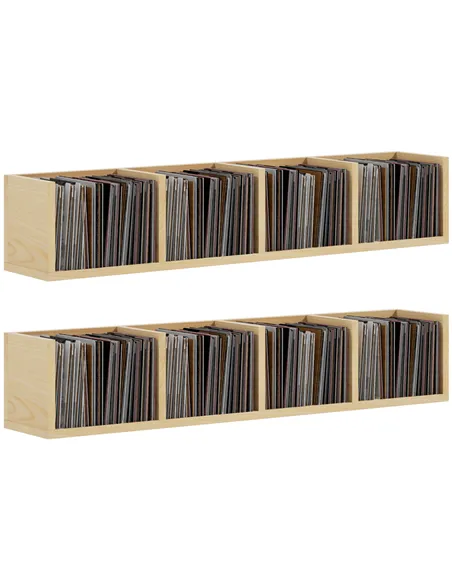 HOMCOM Wall Mount 84 CD / 56 DVD/Blu-ray/ Media Storage Rack 4 Cubes, Wooden Shelf Organiser Unit Bookcase Display, Set of 2, Na