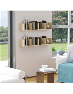 HOMCOM Wall Mount 84 CD / 56 DVD/Blu-ray/ Media Storage Rack 4 Cubes, Wooden Shelf Organiser Unit Bookcase Display, Set of 2, Na 2