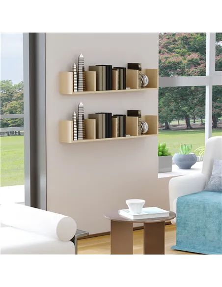 HOMCOM Wall Mount 84 CD / 56 DVD/Blu-ray/ Media Storage Rack 4 Cubes, Wooden Shelf Organiser Unit Bookcase Display, Set of 2, Na