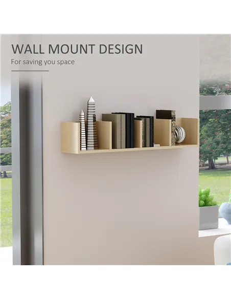 HOMCOM Wall Mount 84 CD / 56 DVD/Blu-ray/ Media Storage Rack 4 Cubes, Wooden Shelf Organiser Unit Bookcase Display, Set of 2, Na