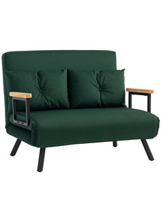 HOMCOM 4-in-1 Velvet-Feel Double Sofa Bed, with Pillows - Green