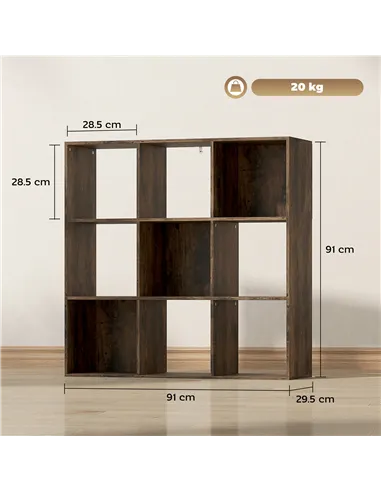 HOMCOM Nine-Cube Storage Shelf - Rustic Brown