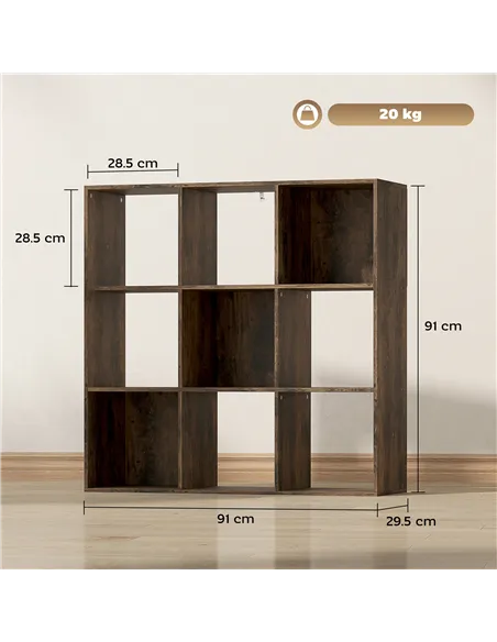 HOMCOM Nine-Cube Storage Shelf - Rustic Brown