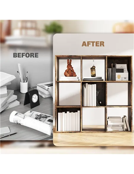 HOMCOM Nine-Cube Storage Shelf - Rustic Brown