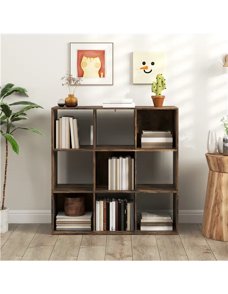 HOMCOM Nine-Cube Storage Shelf - Rustic Brown