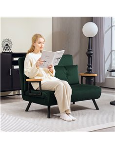 HOMCOM 4-in-1 Velvet-Feel Double Sofa Bed, with Pillows - Green 2