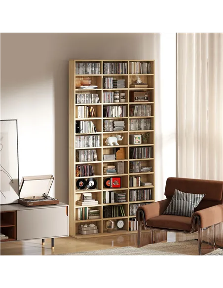 HOMCOM CD Storage Unit with Adjustable Shelves, 102 x 195 cm, Oak Tone