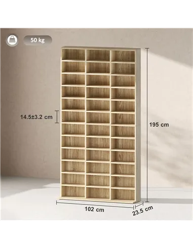 HOMCOM CD Storage Unit with Adjustable Shelves, 102 x 195 cm, Oak Tone
