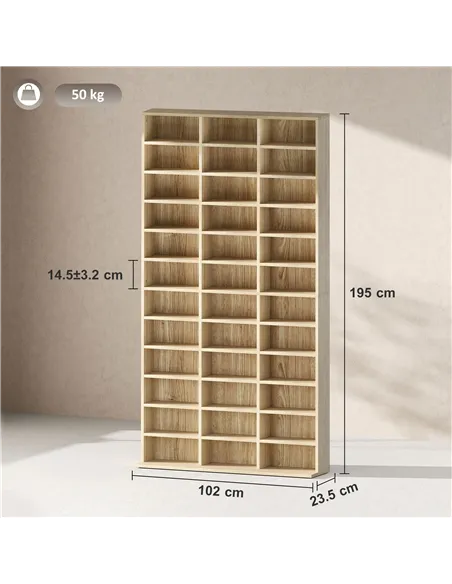 HOMCOM CD Storage Unit with Adjustable Shelves, 102 x 195 cm, Oak Tone