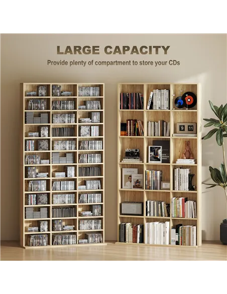 HOMCOM CD Storage Unit with Adjustable Shelves, 102 x 195 cm, Oak Tone