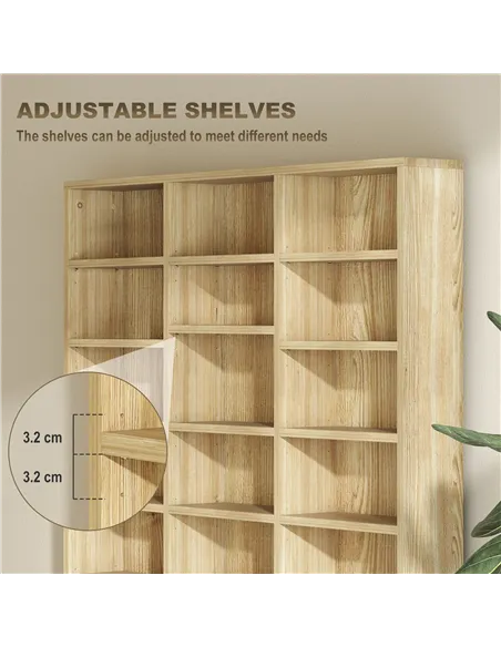 HOMCOM CD Storage Unit with Adjustable Shelves, 102 x 195 cm, Oak Tone