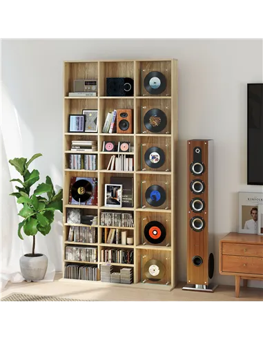 HOMCOM CD Storage Unit with Adjustable Shelves, 102 x 195 cm, Oak Tone