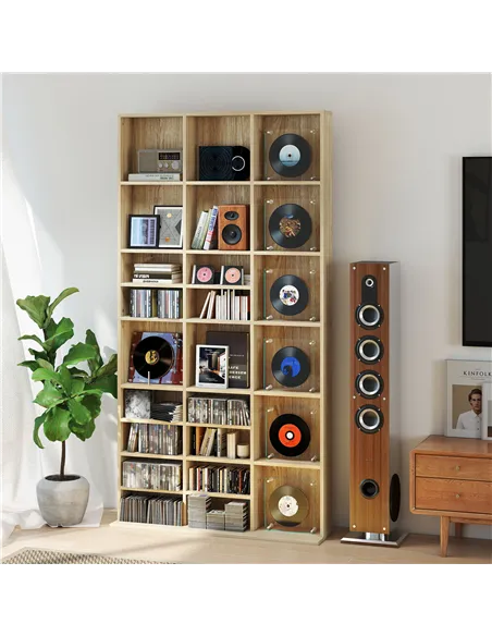HOMCOM CD Storage Unit with Adjustable Shelves, 102 x 195 cm, Oak Tone