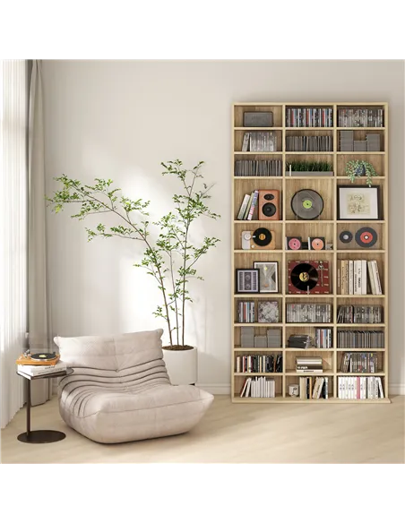 HOMCOM CD Storage Unit with Adjustable Shelves, 102 x 195 cm, Oak Tone