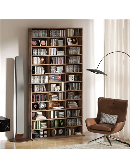 HOMCOM CD Storage Unit with Adjustable Shelves, 102 x 195 cm, Rustic Brown