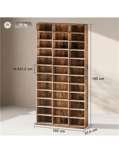 HOMCOM CD Storage Unit with Adjustable Shelves, 102 x 195 cm, Rustic Brown