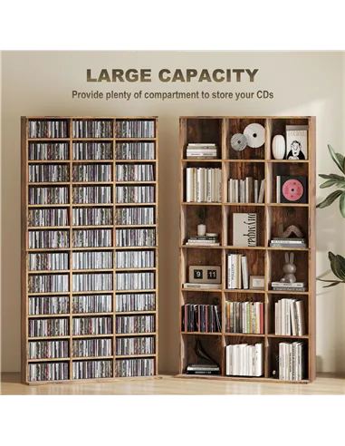 HOMCOM CD Storage Unit with Adjustable Shelves, 102 x 195 cm, Rustic Brown