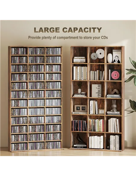 HOMCOM CD Storage Unit with Adjustable Shelves, 102 x 195 cm, Rustic Brown
