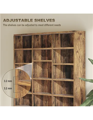 HOMCOM CD Storage Unit with Adjustable Shelves, 102 x 195 cm, Rustic Brown