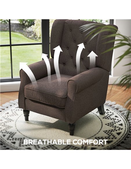 HOMCOM Wingback Accent Chair, Retro Upholstered Button Tufted Occasional Chair for Living Room and Bedroom, Brown