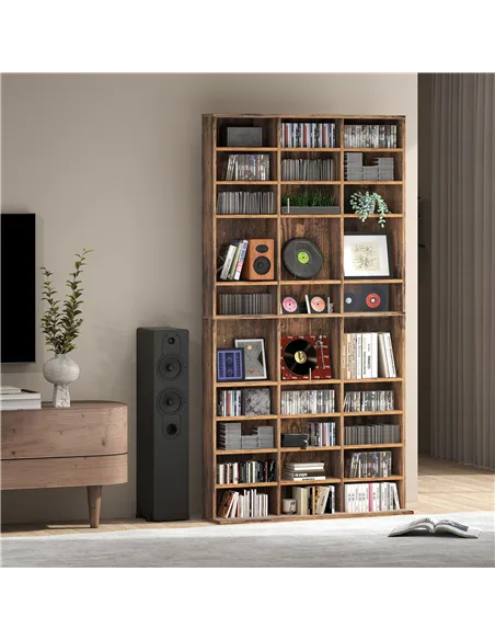 HOMCOM CD Storage Unit with Adjustable Shelves, 102 x 195 cm, Rustic Brown