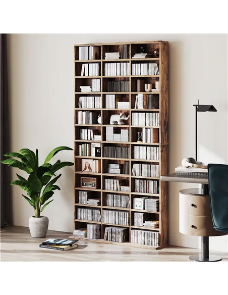 HOMCOM CD Storage Unit with Adjustable Shelves, 102 x 195 cm, Rustic Brown