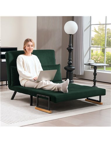 HOMCOM 4-in-1 Velvet-Feel Double Sofa Bed, with Pillows - Green