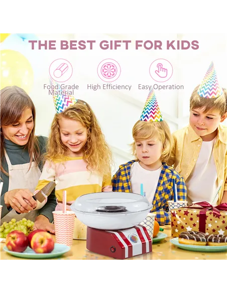 HOMCOM Professional Cotton Floss Machine with 10 Bamboo Sticks, Candy Floss Maker for Children, Adult Party and Birthday, Red