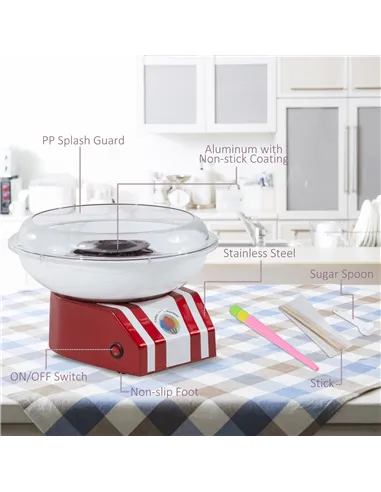 HOMCOM Professional Cotton Floss Machine with 10 Bamboo Sticks, Candy Floss Maker for Children, Adult Party and Birthday, Red