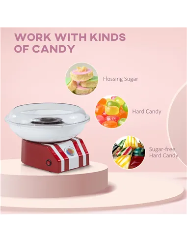 HOMCOM Professional Cotton Floss Machine with 10 Bamboo Sticks, Candy Floss Maker for Children, Adult Party and Birthday, Red