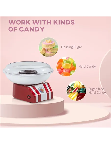 HOMCOM Professional Cotton Floss Machine with 10 Bamboo Sticks, Candy Floss Maker for Children, Adult Party and Birthday, Red