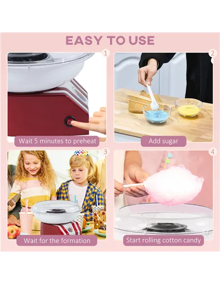 HOMCOM Professional Cotton Floss Machine with 10 Bamboo Sticks, Candy Floss Maker for Children, Adult Party and Birthday, Red