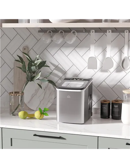 HOMCOM Ice Maker Machine Countertop, 9 Ice Cubes in 8 Mins, 12KG in 24Hrs, Self-Cleaning Portable Ice Cube Maker w/ Adjustable I