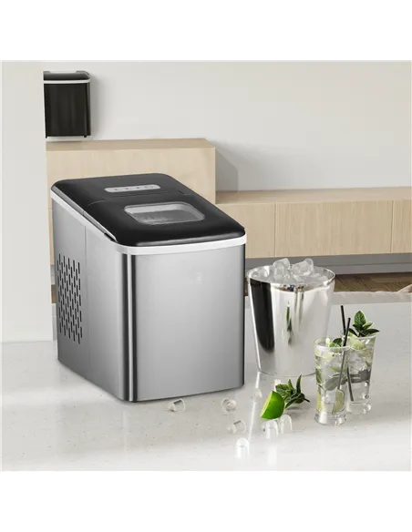 HOMCOM Ice Maker Machine Countertop, 9 Ice Cubes in 8 Mins, 12KG in 24Hrs, Self-Cleaning Portable Ice Cube Maker w/ Adjustable I