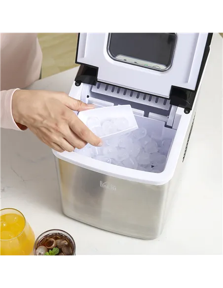 HOMCOM Ice Maker Machine Countertop, 9 Ice Cubes in 8 Mins, 12KG in 24Hrs, Self-Cleaning Portable Ice Cube Maker w/ Adjustable I