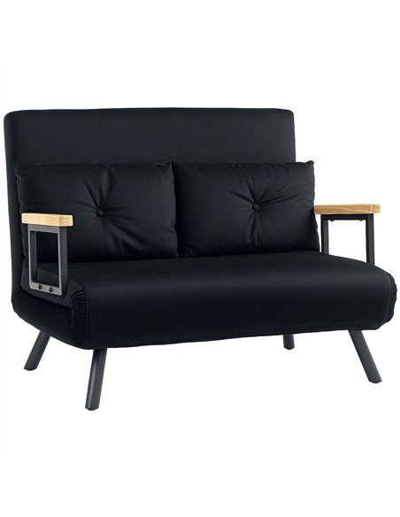 HOMCOM 4-in-1 Velvet-Feel Double Sofa Bed, with Pillows - Black