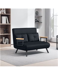HOMCOM 4-in-1 Velvet-Feel Double Sofa Bed, with Pillows - Black 2