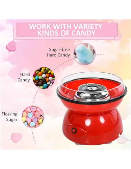 HOMCOM 450W Electric Candyfloss Machine Kit Non-Stick Plates Fairground Fun Children Adult Party Gift Home Sweet Metal Body w/ A