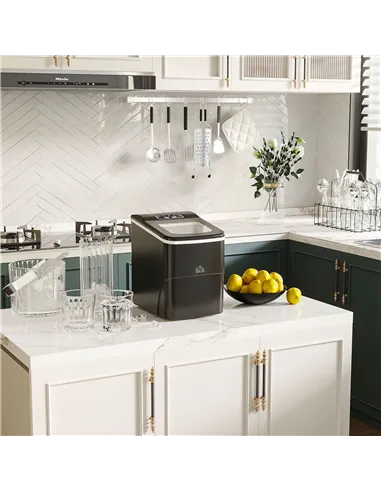 HOMCOM Countertop Ice Machine, 12Kg in 24 Hrs, 9 Cubes Ready in 8 Mins, Portable Ice Cube Maker w/ Self-Cleaning, Adjustable Ice
