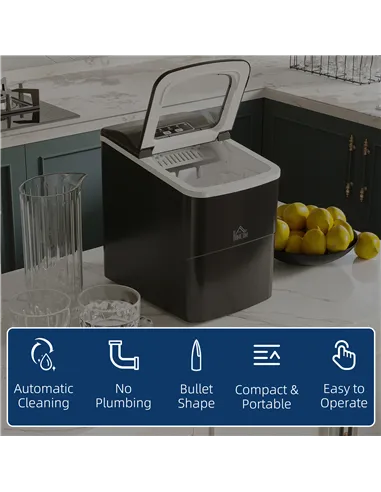 HOMCOM Countertop Ice Machine, 12Kg in 24 Hrs, 9 Cubes Ready in 8 Mins, Portable Ice Cube Maker w/ Self-Cleaning, Adjustable Ice