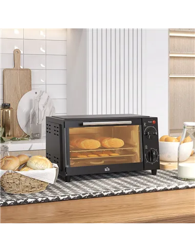 HOMCOM Mini Oven, 9L Countertop Electric Grill, Toaster Oven with Adjustable Temperature, Timer, Dishwasher Safe Baking Tray and