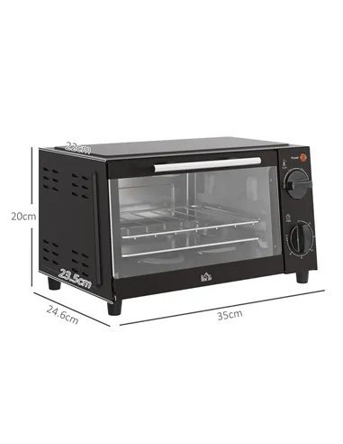 HOMCOM Mini Oven, 9L Countertop Electric Grill, Toaster Oven with Adjustable Temperature, Timer, Dishwasher Safe Baking Tray and