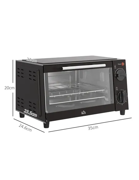 HOMCOM Mini Oven, 9L Countertop Electric Grill, Toaster Oven with Adjustable Temperature, Timer, Dishwasher Safe Baking Tray and