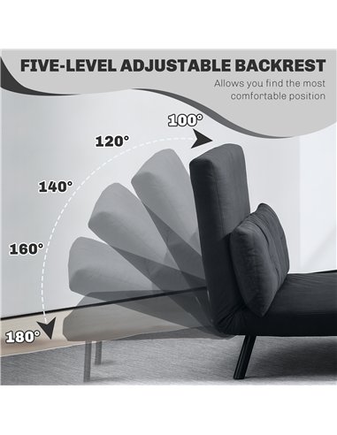 HOMCOM 4-in-1 Velvet-Feel Double Sofa Bed, with Pillows - Black